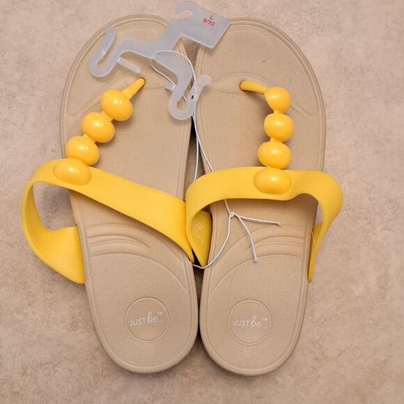 just be Shoes - NEW Just Be Flip Flops Summer Shoes Tan And Yellow Size L 9-10